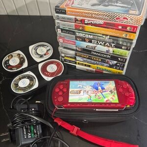 Sony PSP Vibrant Red Handheld Console with Games